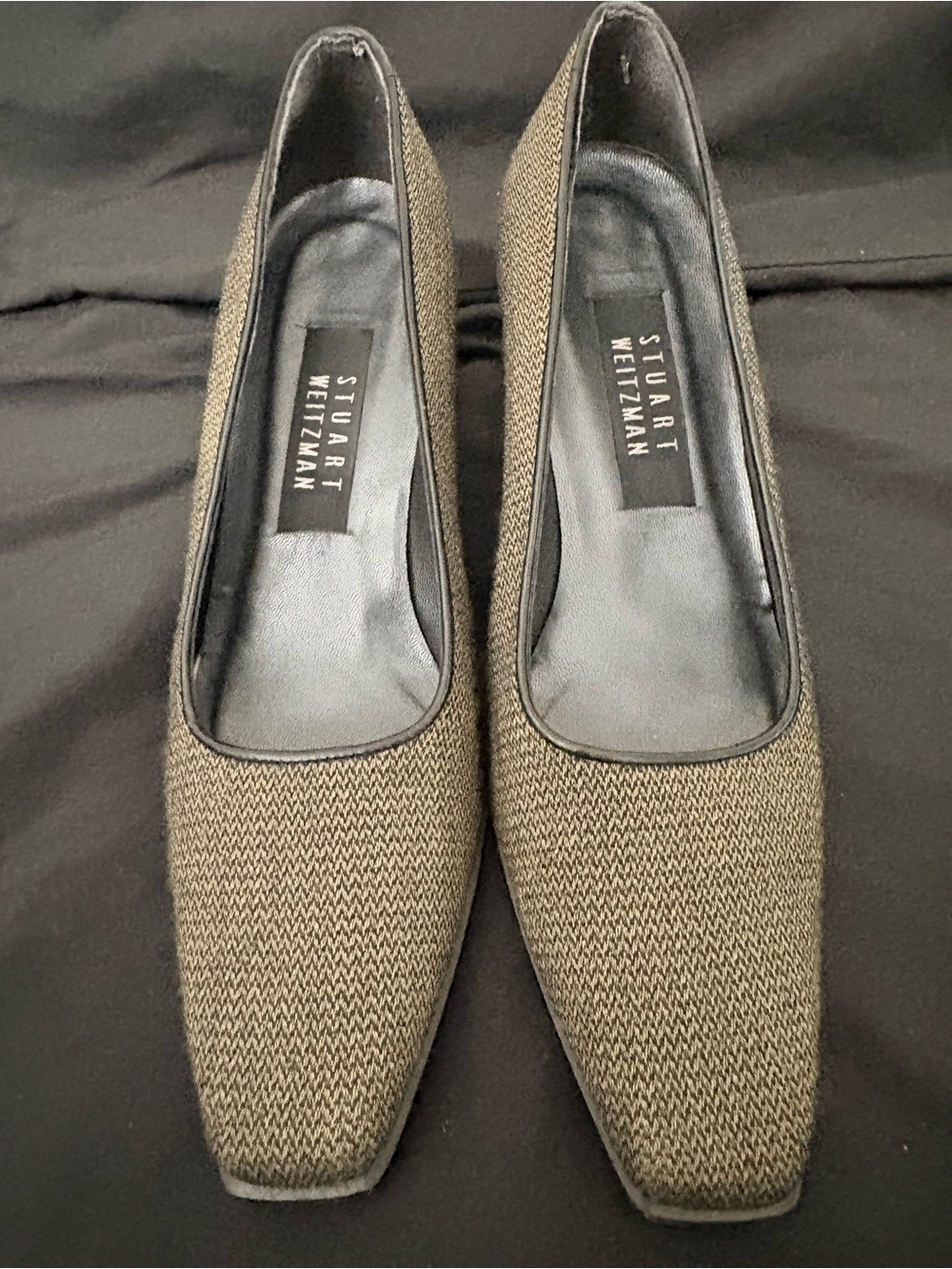 Stuart Weitzman Brown Tweed Square Toe block heel